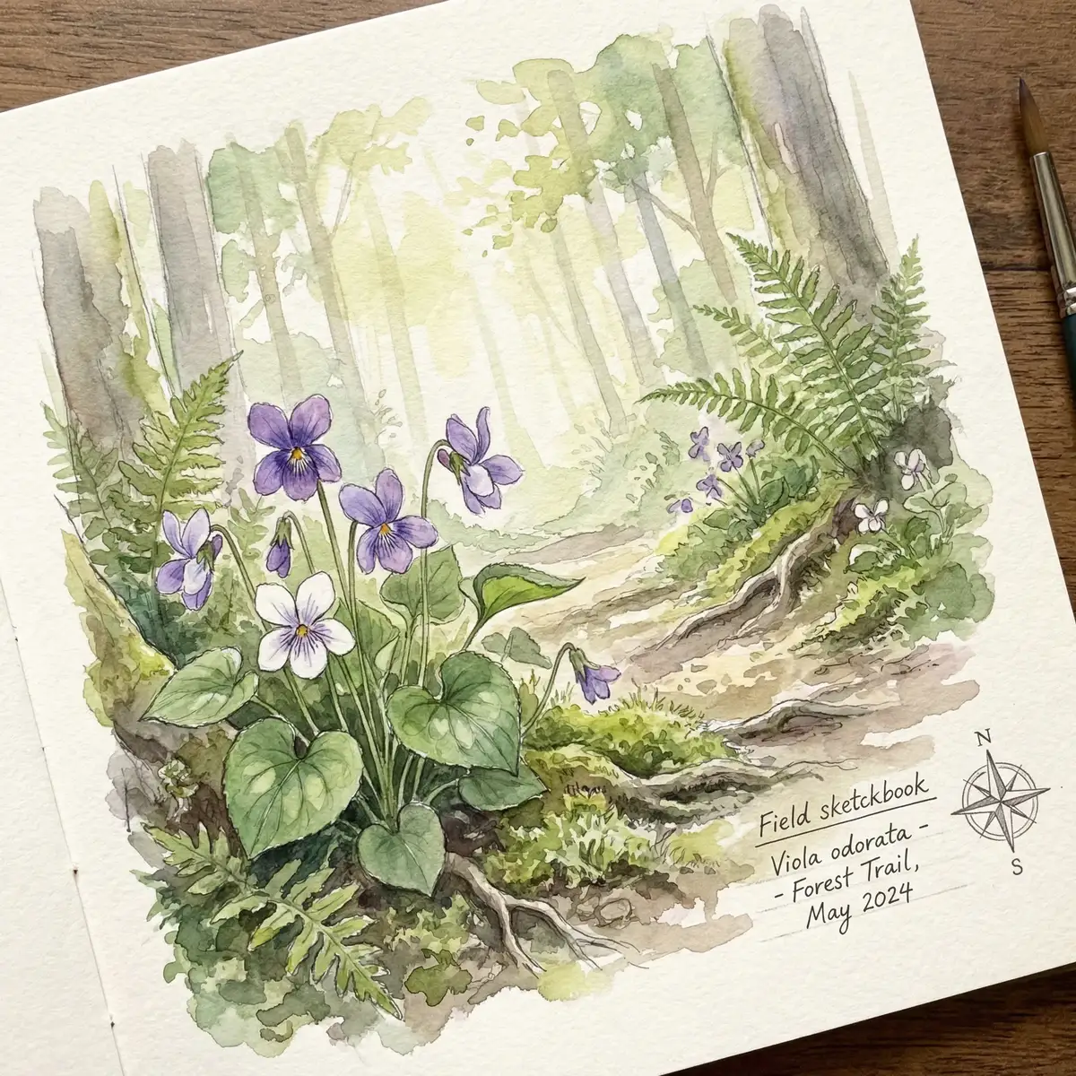 林间紫罗兰水彩写生 - 探花