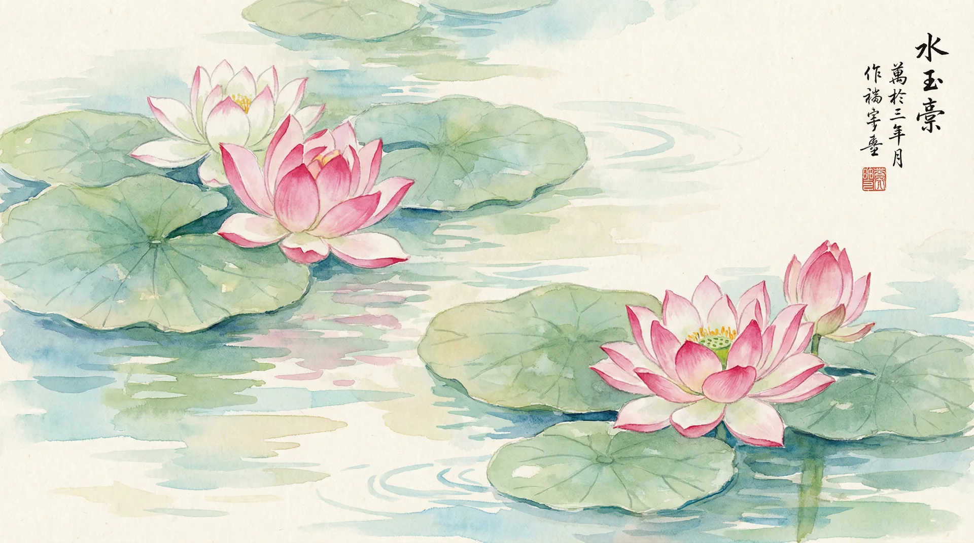 夏日荷花水彩画 - 探花